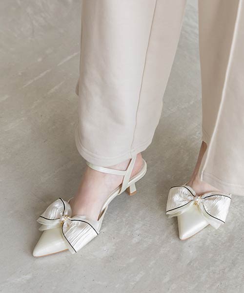 【26SS】2WAY 配色リボンアンクルストラップパンプス