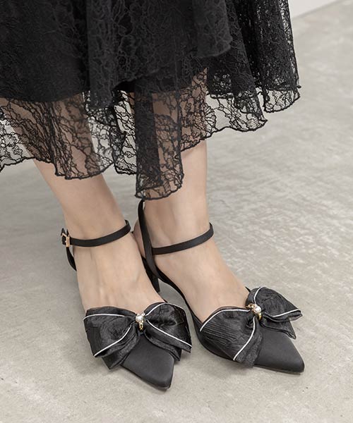 【26SS】2WAY 配色リボンアンクルストラップパンプス