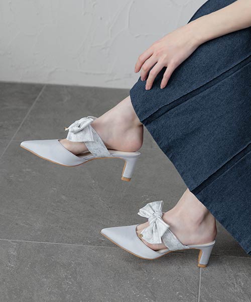 スカーフリボンミュールパンプス
