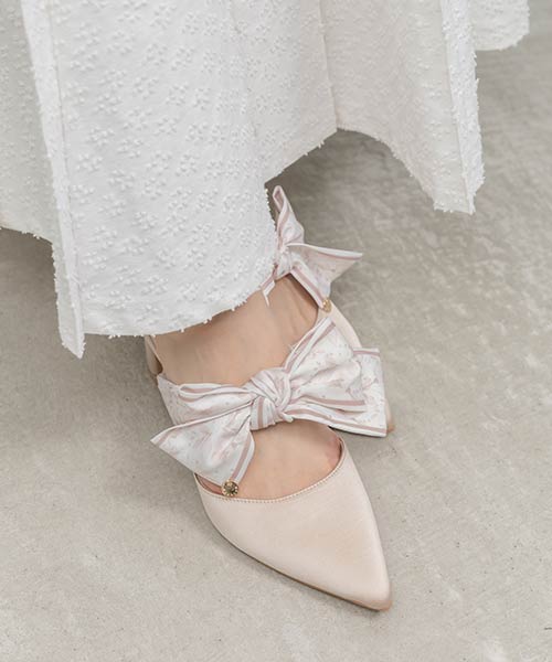 スカーフリボンミュールパンプス
