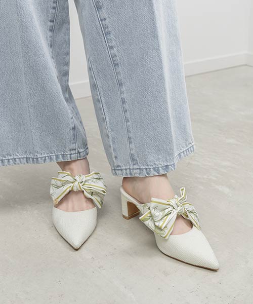 スカーフリボンミュールパンプス