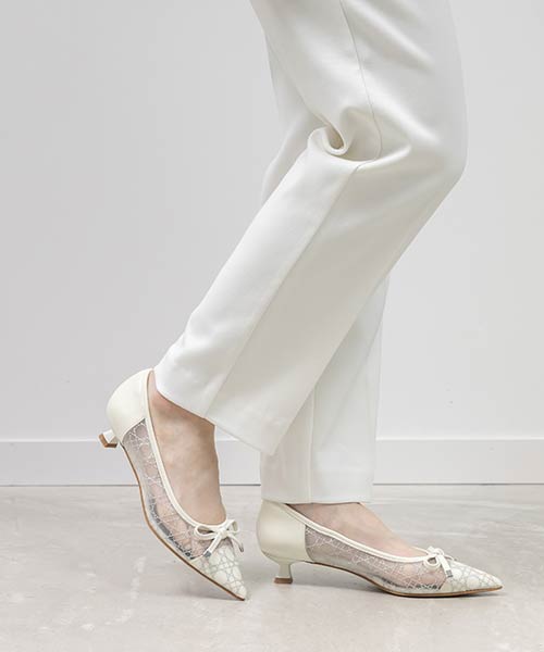 グリッターラインチュールパンプス
