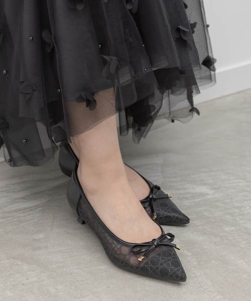 グリッターラインチュールパンプス