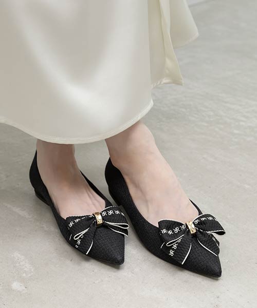 3E幅広 2WAY リボンキャンバスフラットパンプス