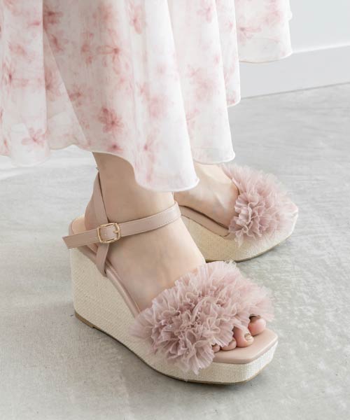 【再入荷】ボリュームチュールウェッジサンダル