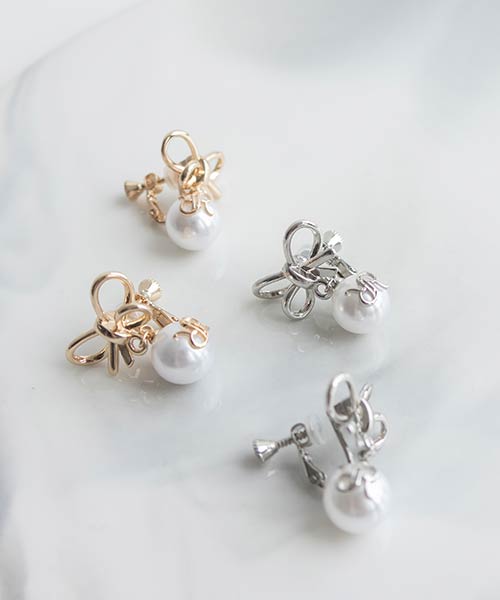 モノグラムリボンイヤリング