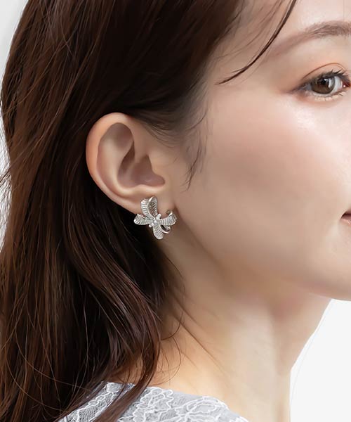 ビジューリボンピアス