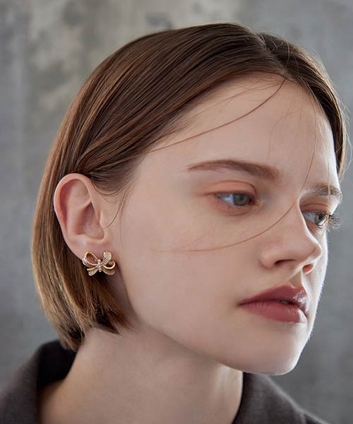 ビジューリボンピアス