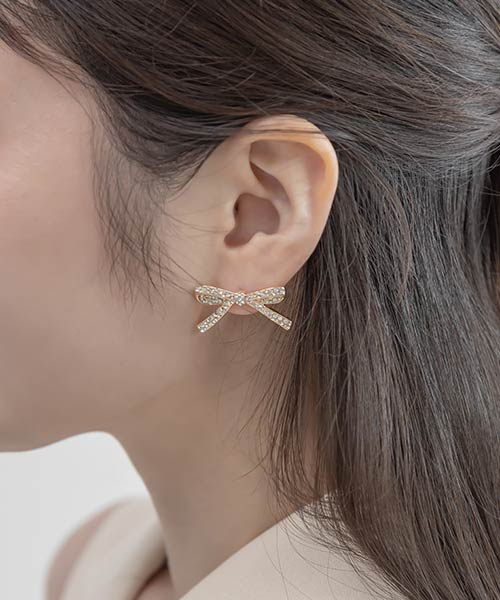 【Ribbon Collection】ビジューリボンモチーフピアス