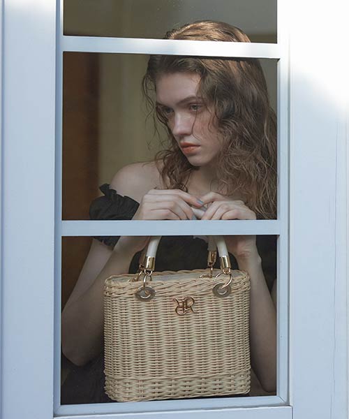 2WAY ラタンスクエアハンドバッグ