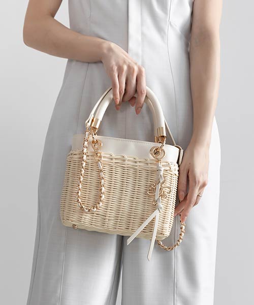 2WAY ラタンスクエアハンドバッグ
