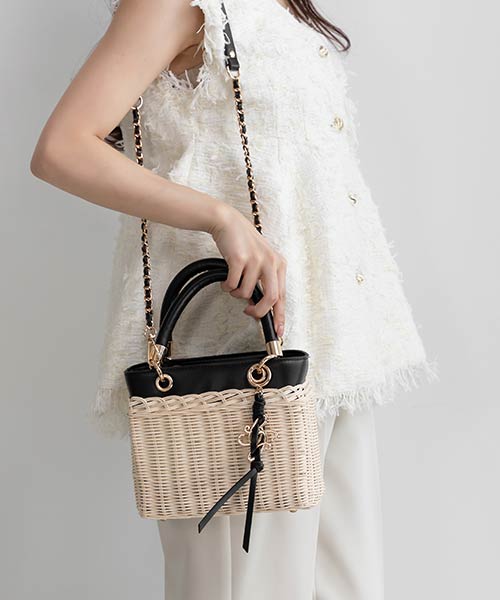 2WAY ラタンスクエアハンドバッグ