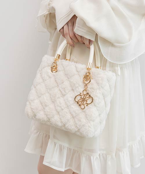 2WAY ファーキルティングハンドバッグ