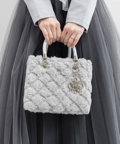 2WAY ファーキルティングハンドバッグ