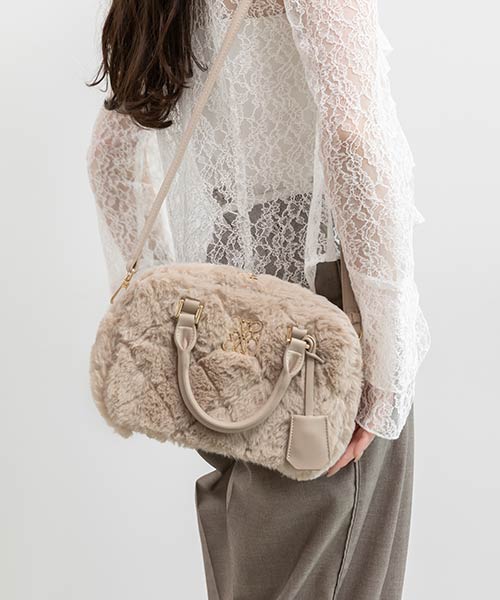 2WAY ファーキルティングボストンバッグ