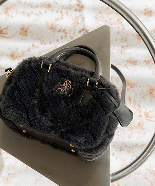 2WAY ファーキルティングボストンバッグ