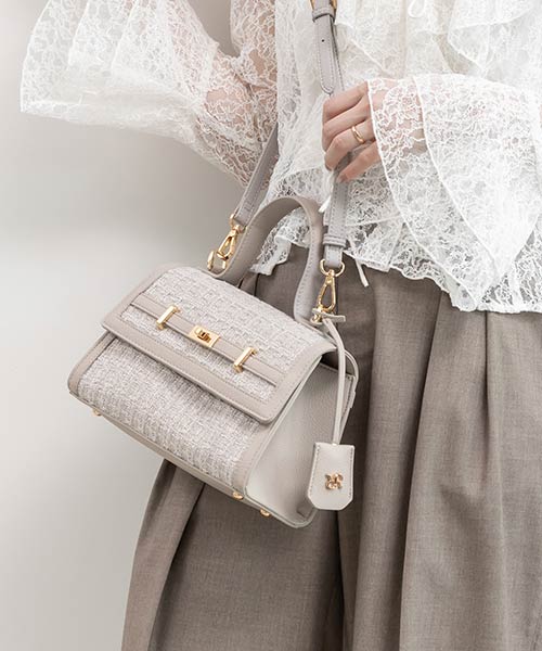 2WAY ベルトデザインツイードハンドルバッグ