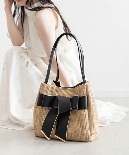 【A4対応】リボンラフィアライクトートバッグ