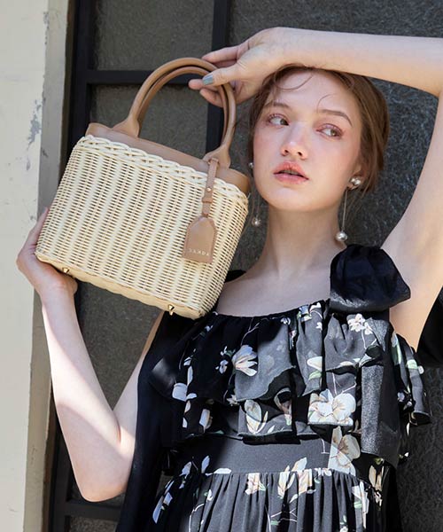 2WAY ラタンデザインハンドバッグ