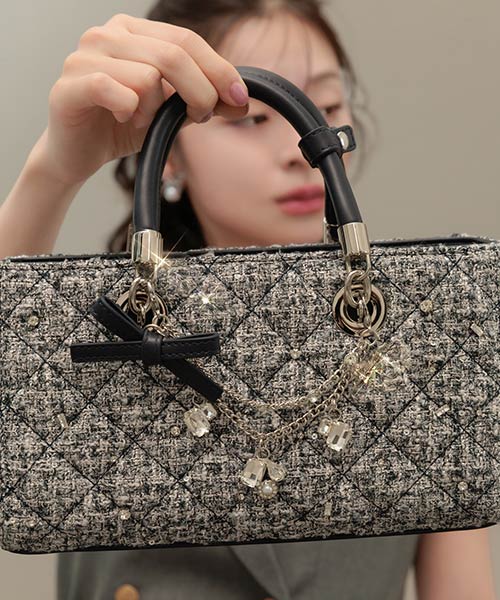 【BAG DAY SPECIAL】2WAY チャーム付きビジューキルティングバッグ