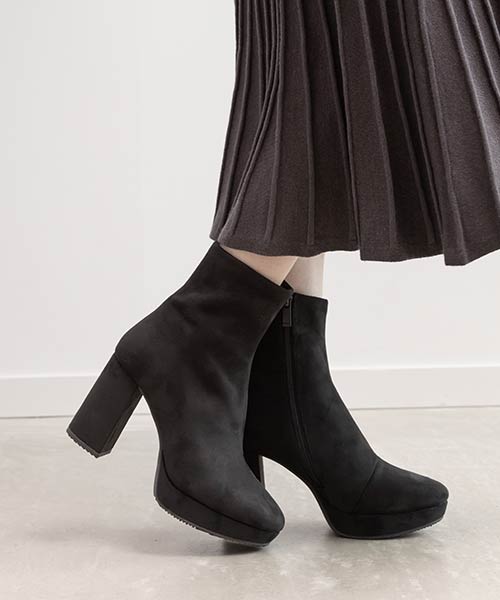 【再入荷】【WEB限定カラーあり】晴雨兼用 チャンキーヒールベーシックショートブーツ