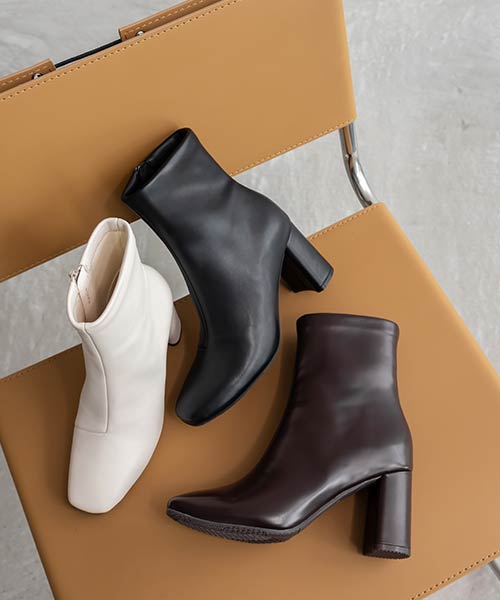 晴雨兼用 ベーシックラウンドスクエアショートブーツ