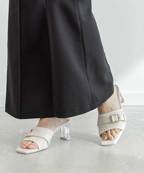 【SUSTAINABLE】ベルトデザインニットミュールサンダル