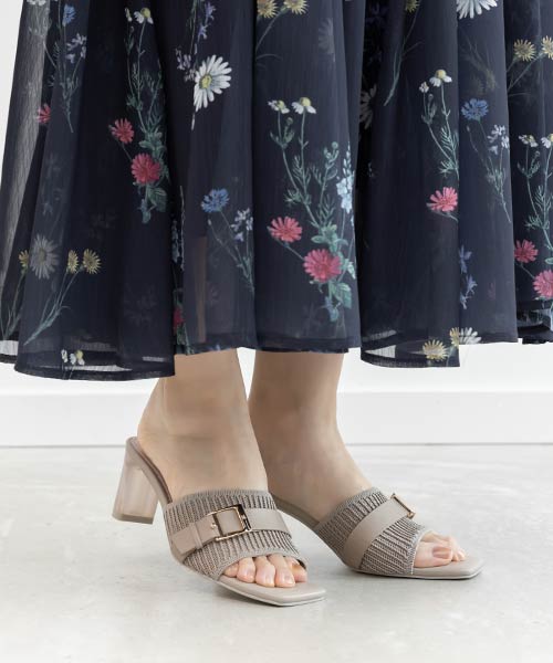 【SUSTAINABLE】ベルトデザインニットミュールサンダル
