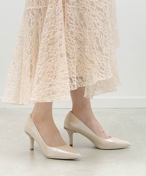 ビジューヒールポインテッドトゥパンプス