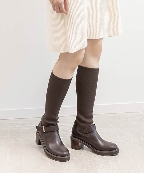 ラウンドトゥニットドッキングロングブーツ
