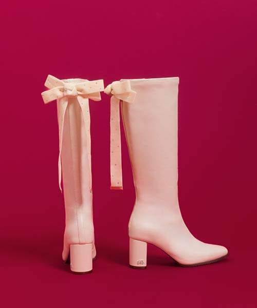 【Holiday Collection】晴雨兼用 2WAY ビジューベロアリボンロングブーツ