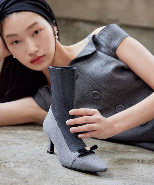 【WEB限定カラーあり】パールリボンニットドッキングブーツ