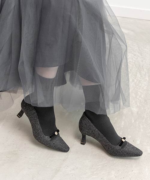 【WEB限定カラーあり】パールリボンニットドッキングブーツ