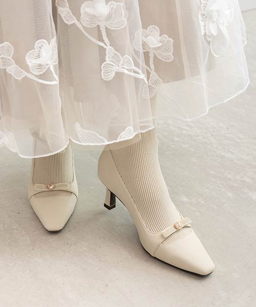 【WEB限定カラーあり】パールリボンニットドッキングブーツ