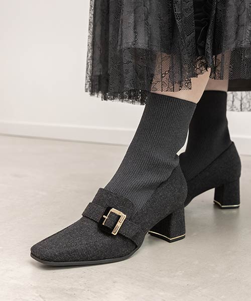 バックルベルトニットドッキングブーツ