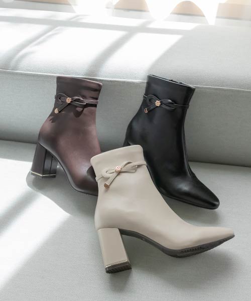 2WAY 晴雨兼用 モノグラムリボンベルトショートブーツ