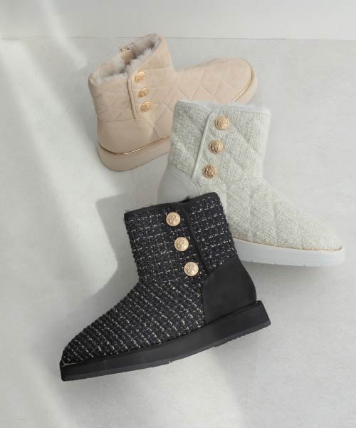 モノグラムパーツキルティングムートンブーツ