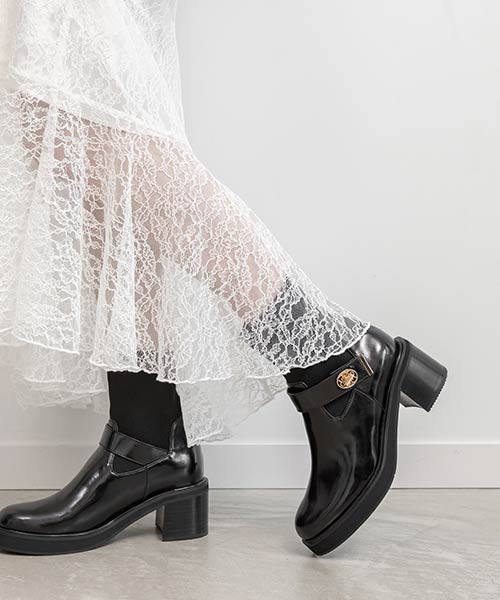 レザーライクニットドッキングブーツ