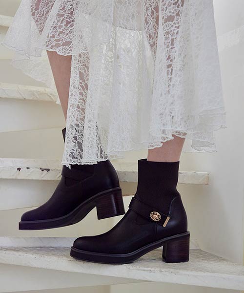 レザーライクニットドッキングブーツ