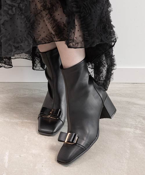 ストレッチリボンパーツショートブーツ