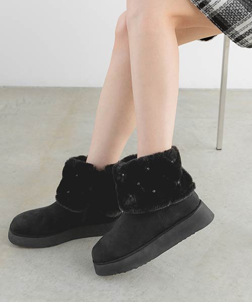 2WAY ビジュー×キルティングファームートンブーツ