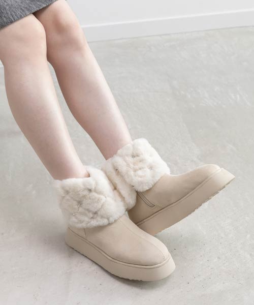 2WAY ビジュー×キルティングファームートンブーツ