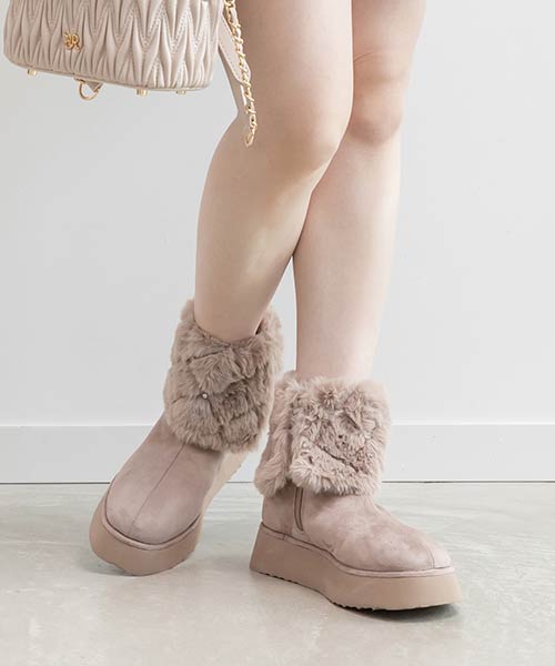 2WAY ビジュー×キルティングファームートンブーツ