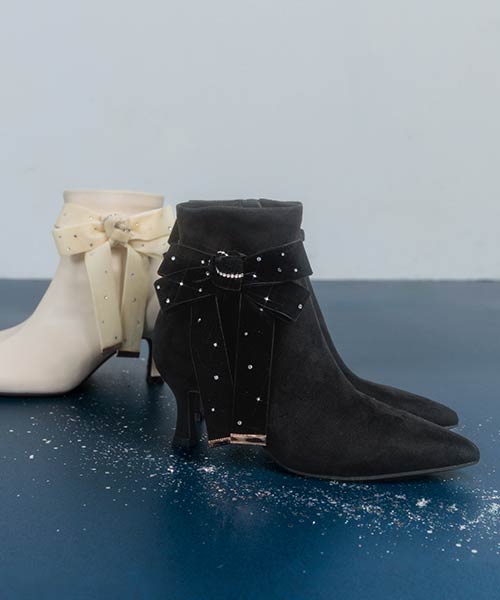 【Holiday Collection】2WAYビジューベロアリボンショートブーツ