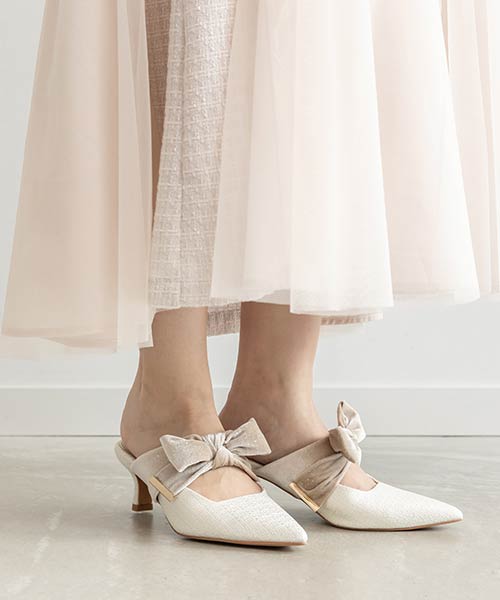 ビッグベロアリボンミュールパンプス