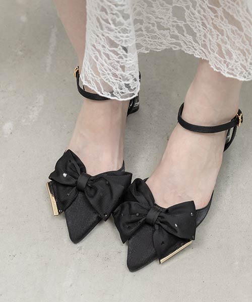 【Heart Collection】ハートスパンコールアンクルストラップパンプス