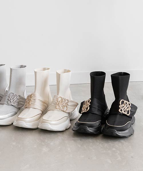 【SUSTAINABLE】ビジューモノグラムパーツソックススニーカー