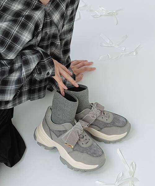 【SALE】2WAY ソックスドッキングリボンスニーカー