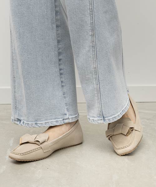 スクエアトゥリボンモカシンシューズ