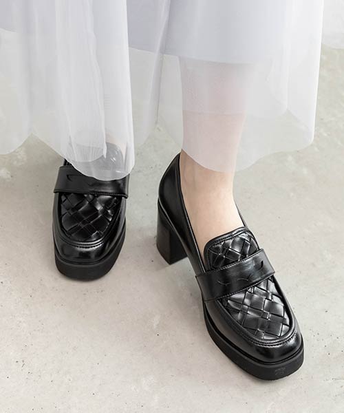 ウーブンデザインヒールローファー